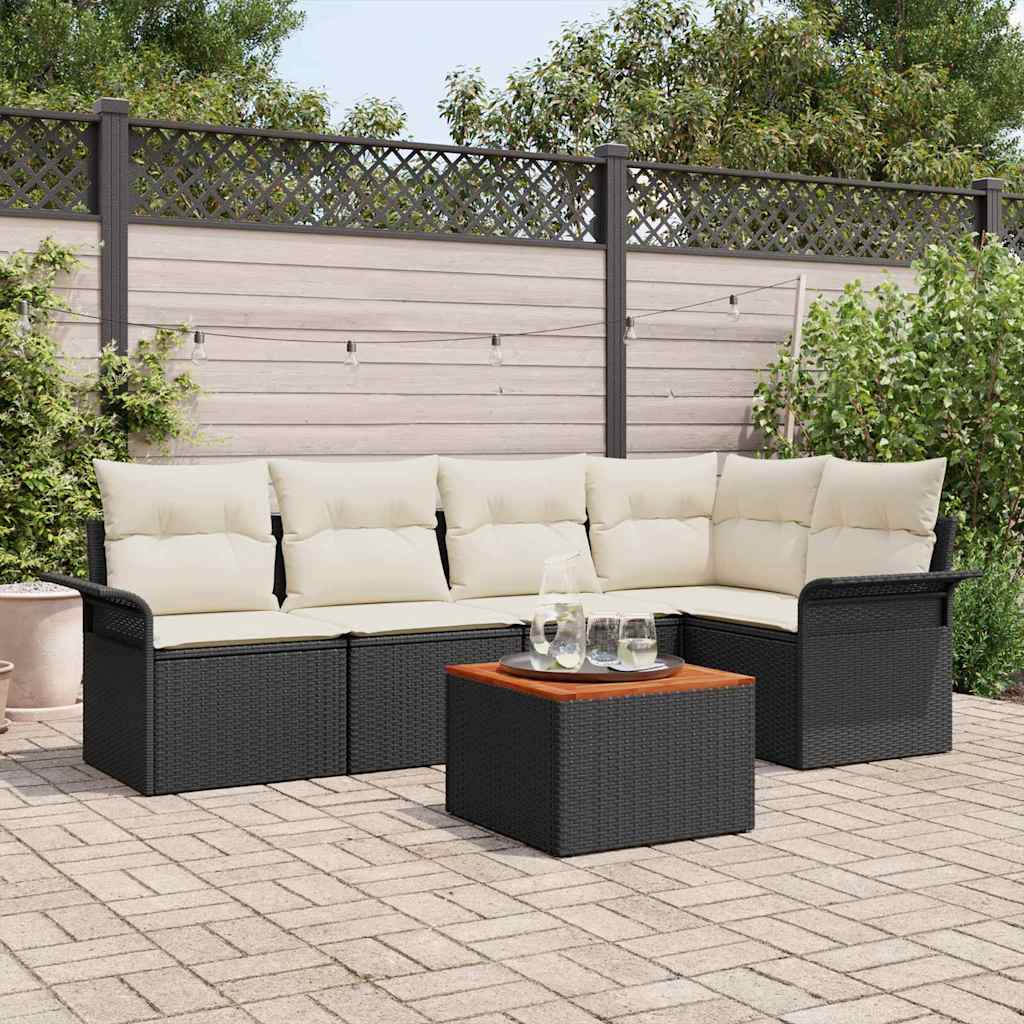 Garten-Sofa-Set 6 pcs Schwarz und Creme 55 x 55 x 37 cm